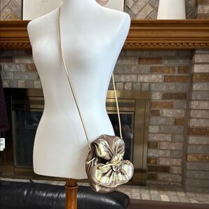 Gold / Taupe and White Handmade Painted Crossbody Bag with Ruched Design